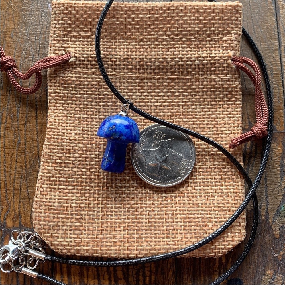Lapis Lazuli Mushroom Pendant Lapis Lazuli Necklace Crystal Mushroom Necklace - Picture 2 of 2